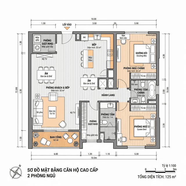 Mặt bằng căn hộ 2PN